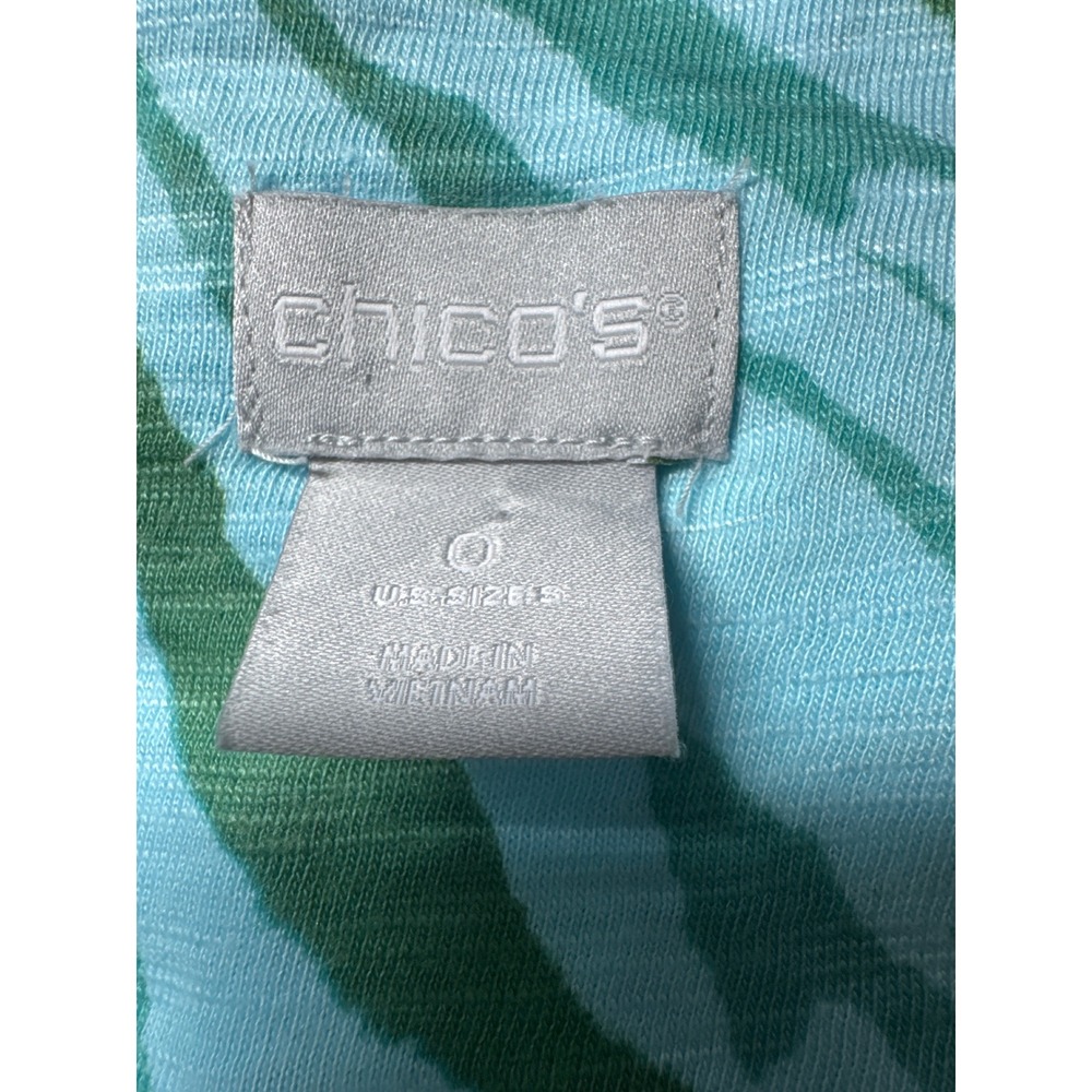 Chicos Zebra Print Henley Top Teal Green Cotton Modal Size 0 XS S - Picture 2 of 8